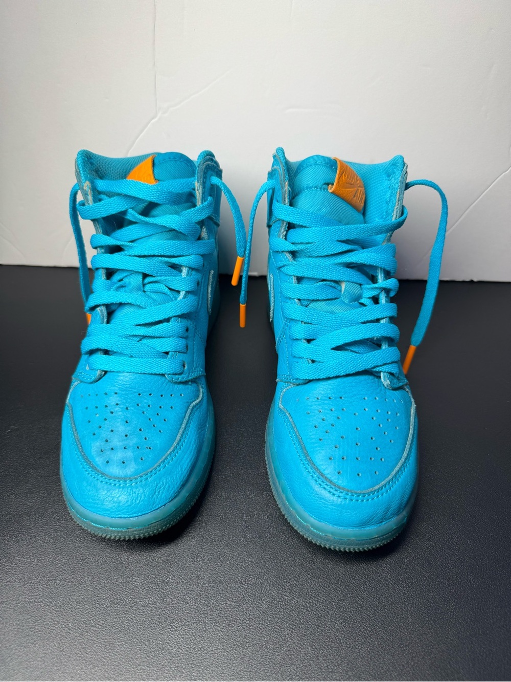 Jordan Kids High-Top Sneakers in Turquoise with Orange Accents